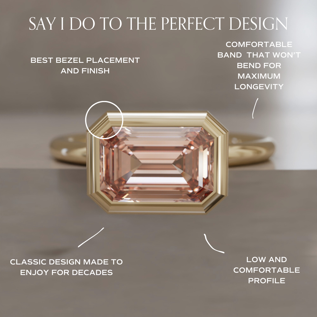 Indie East West Emerald Cut Peach Diamond Modern Unique Bezel Engagement Ring By Valley Rose