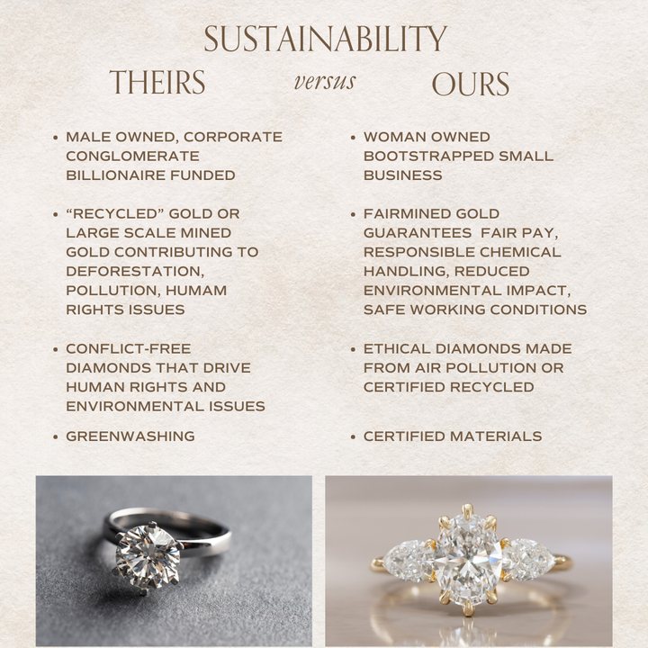 Three Stone Oval Lab Diamond Ethical Engagement Ring with Side Pear Diamonds By Valley Rose