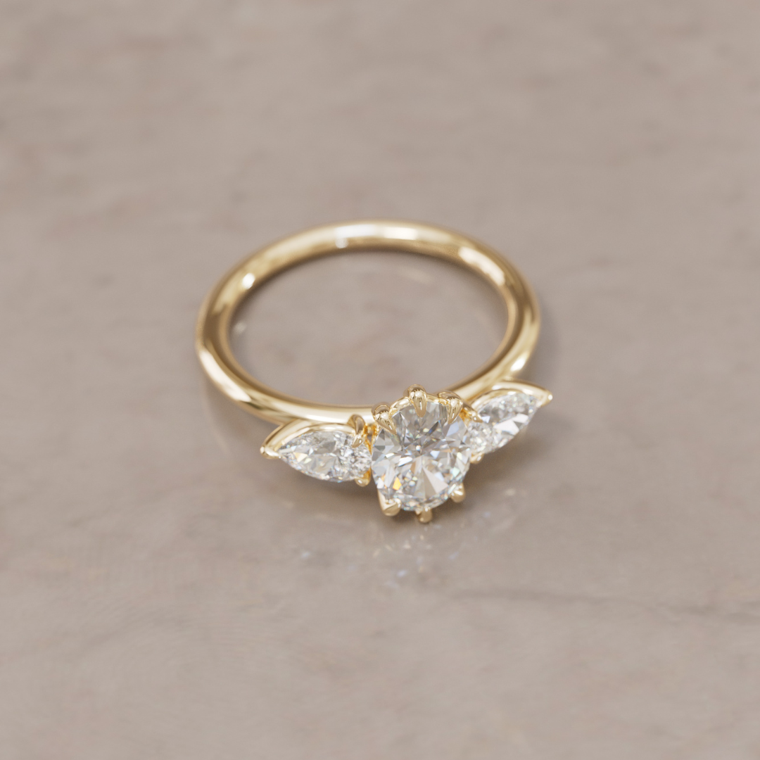 Irina Oval Lab Diamond Modern Unique Three Stone Engagement Ring By Valley Rose