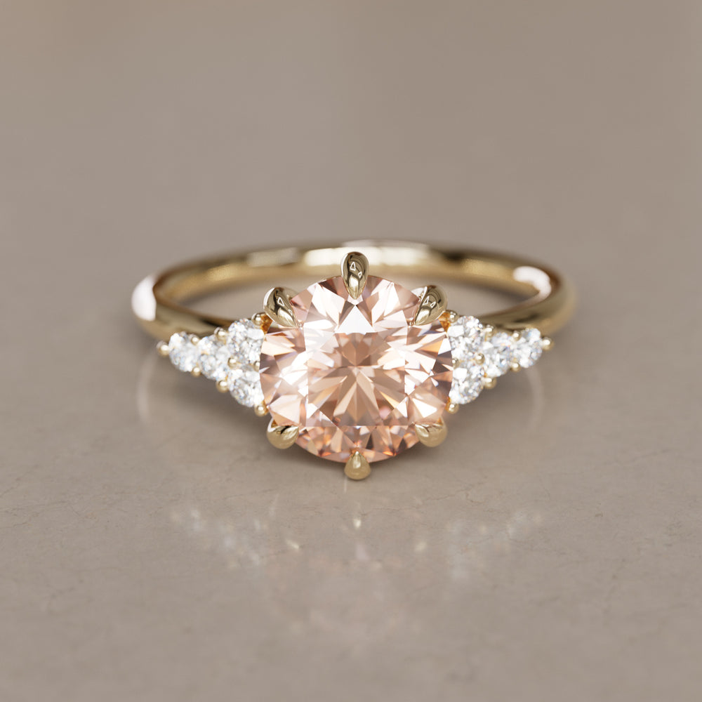 Iris Round Peach Lab Diamond Unique Modern Engagement Ring By Valley Rose