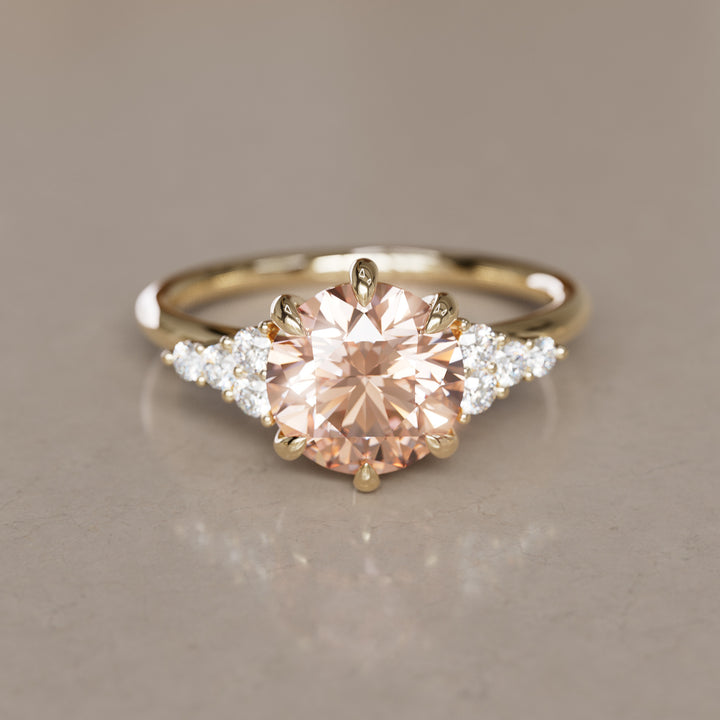 Iris Round Peach Lab Diamond Unique Modern Engagement Ring By Valley Rose