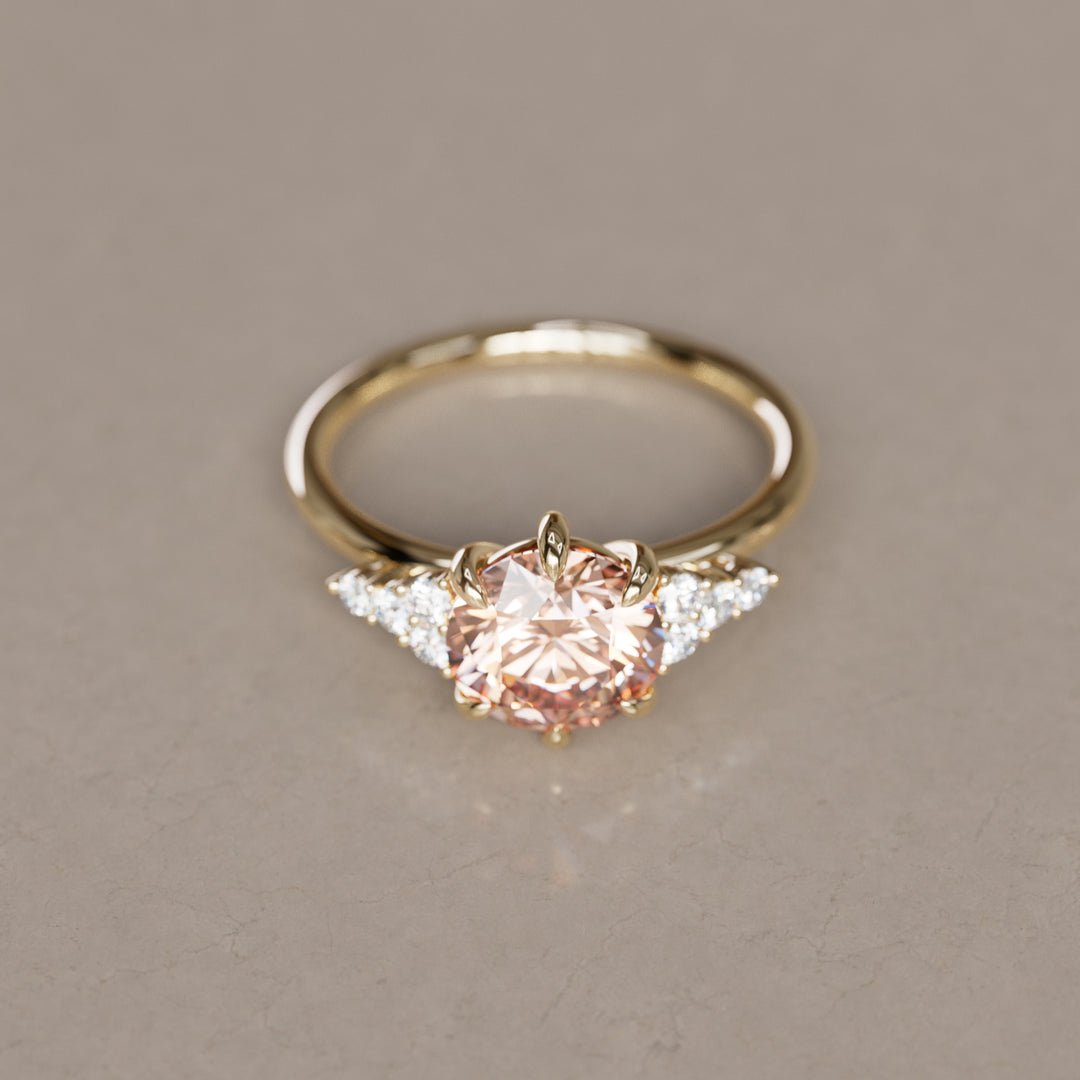 Iris Round Peach Lab Diamond Unique Modern Engagement Ring By Valley Rose