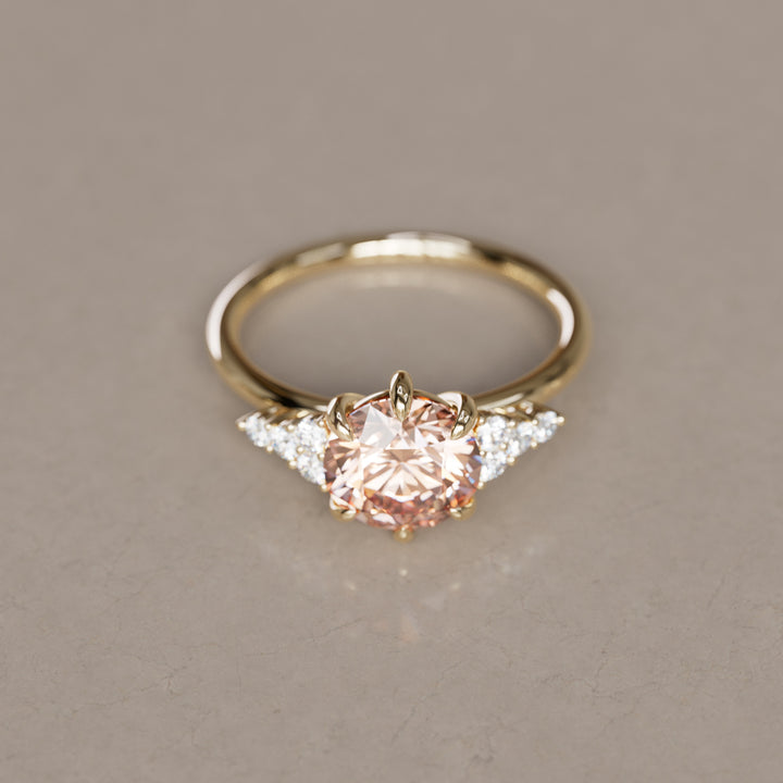 Iris Round Peach Lab Diamond Unique Modern Engagement Ring By Valley Rose