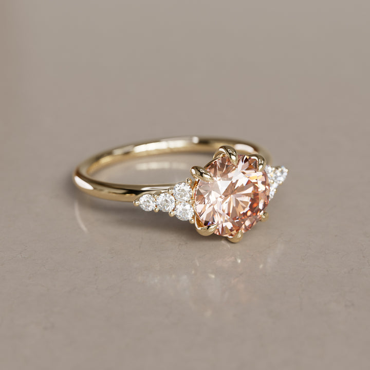 Iris Round Peach Lab Diamond Unique Modern Engagement Ring By Valley Rose