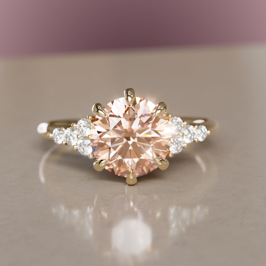 Iris Round Peach Lab Diamond Unique Modern Engagement Ring By Valley Rose