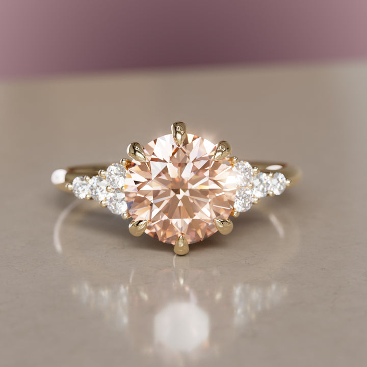 Iris Round Peach Lab Diamond Unique Modern Engagement Ring By Valley Rose