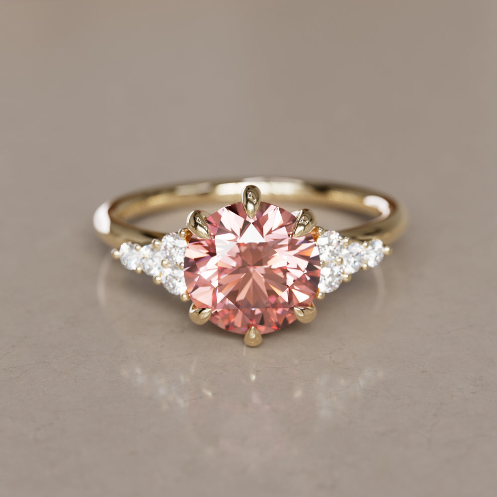 Iris Round Pink Lab Diamond Unique Modern Engagement Ring By Valley Rose