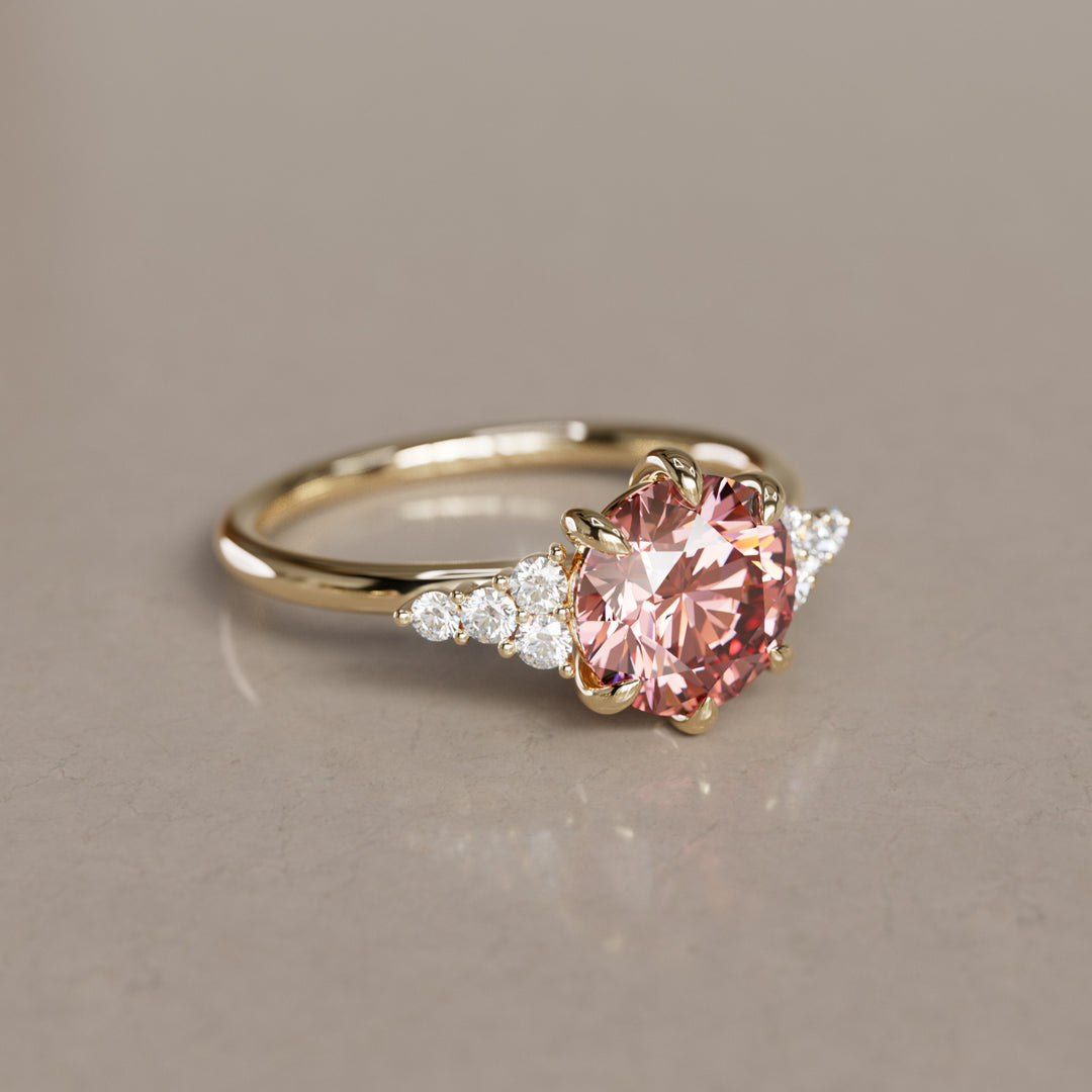 Iris Round Pink Lab Diamond Unique Modern Engagement Ring By Valley Rose