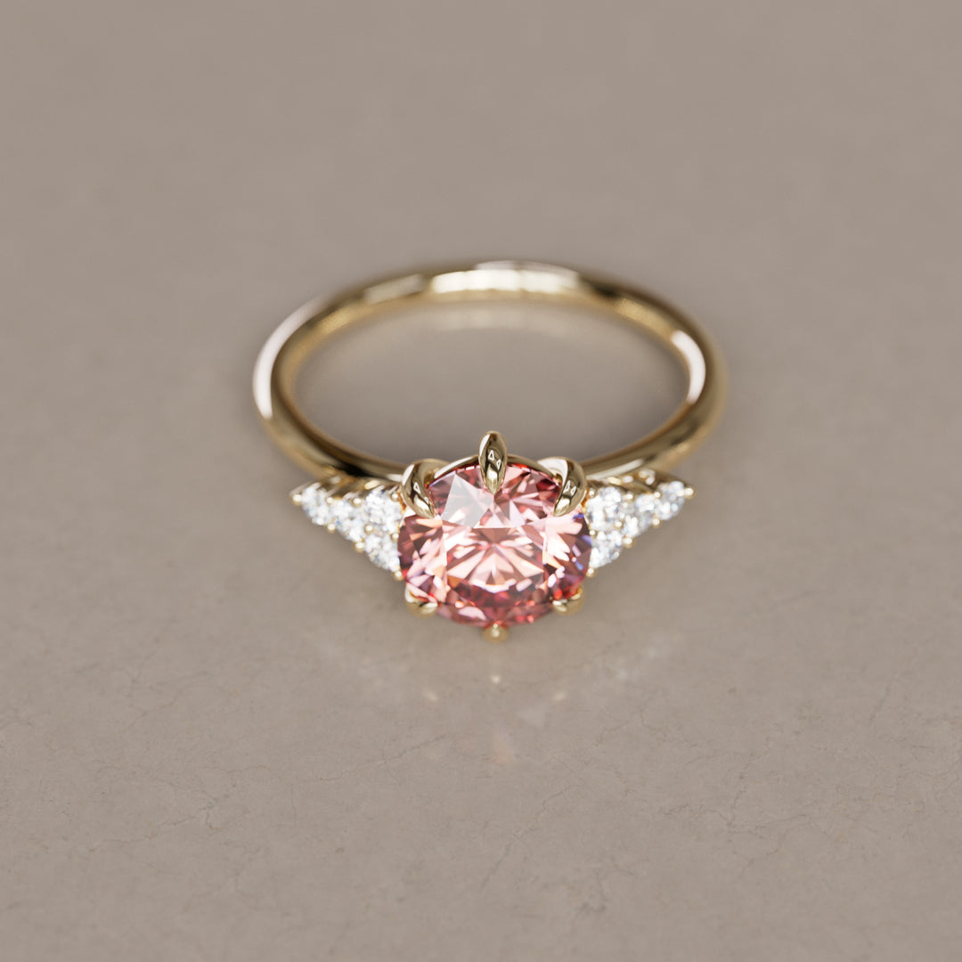 Iris Round Pink Lab Diamond Unique Modern Engagement Ring By Valley Rose