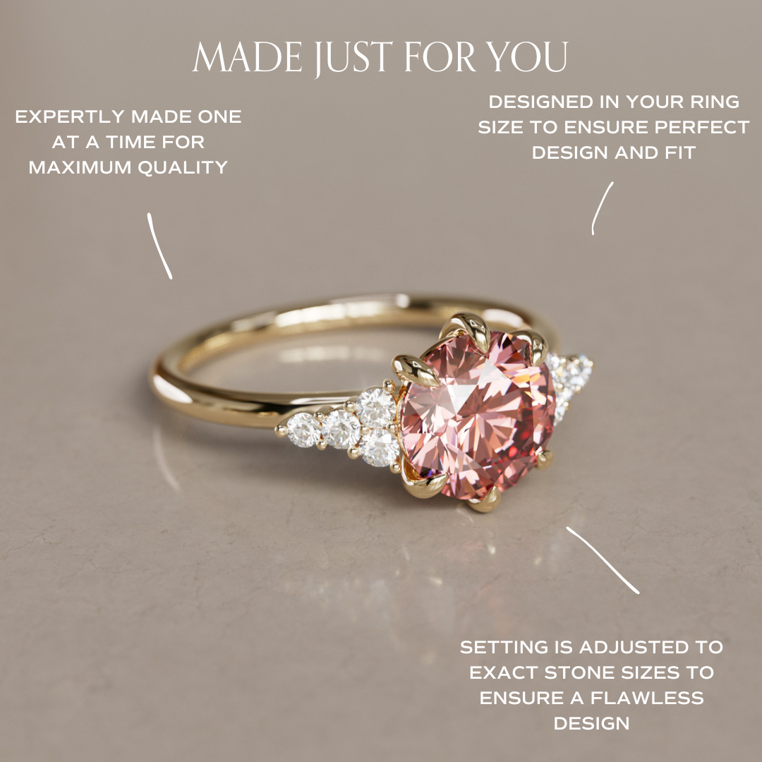 Iris Round Pink Lab Diamond Unique Modern Engagement Ring By Valley Rose