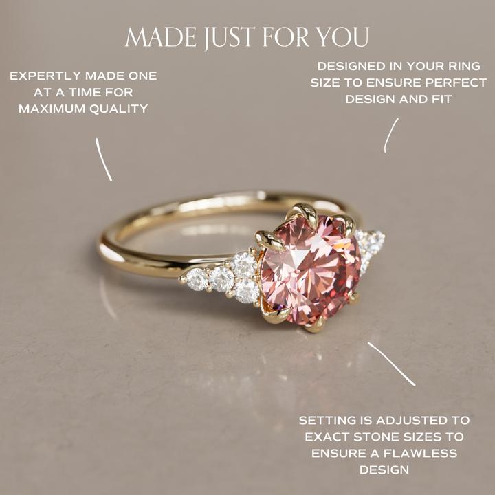 Iris Round Pink Lab Diamond Unique Modern Engagement Ring By Valley Rose
