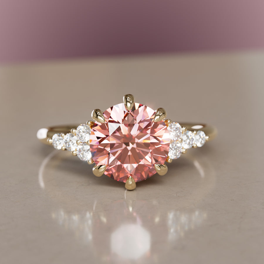 Iris Round Pink Lab Diamond Unique Modern Engagement Ring By Valley Rose