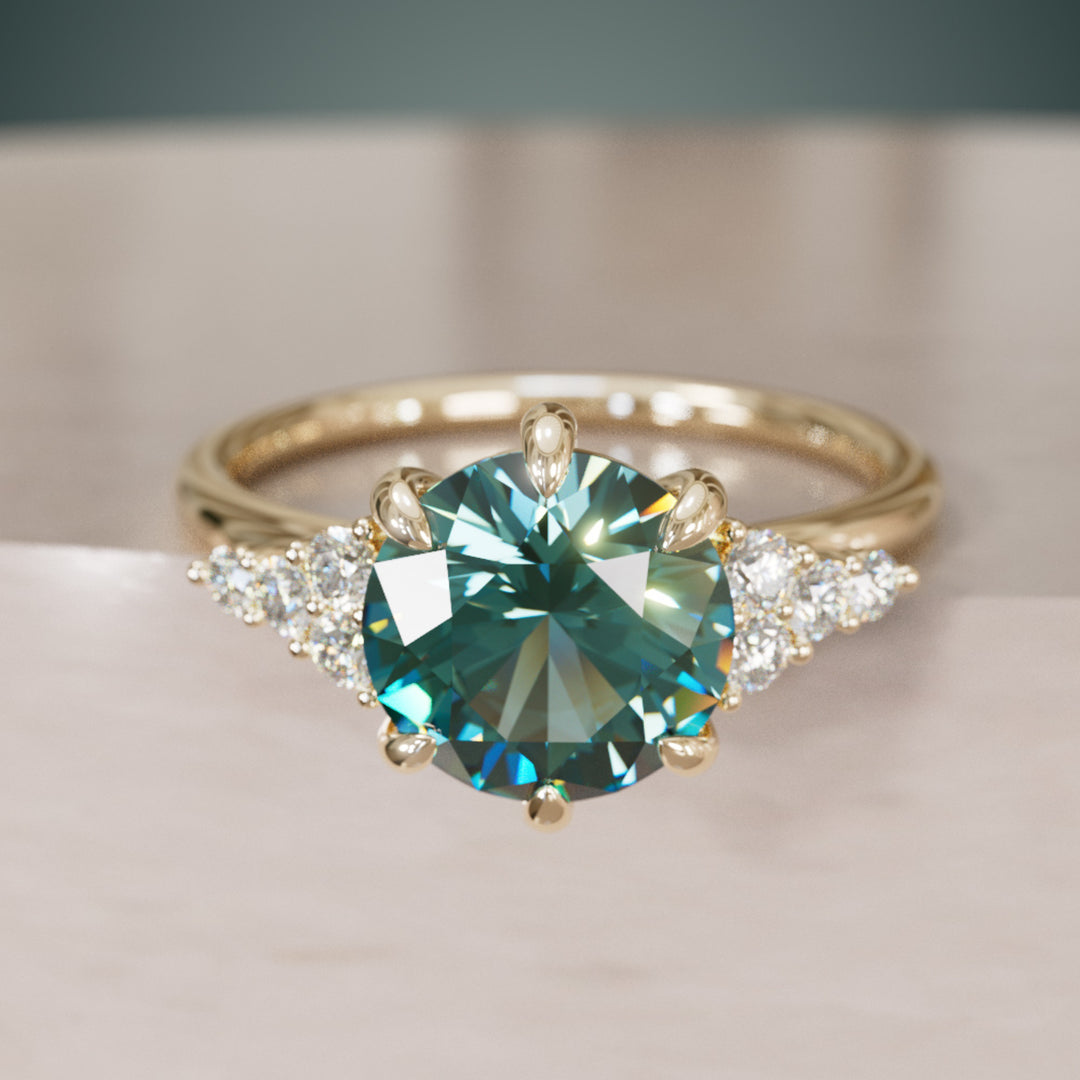 Iris Round Teal Sapphire Modern Unique Engagement Ring By Valley Rose