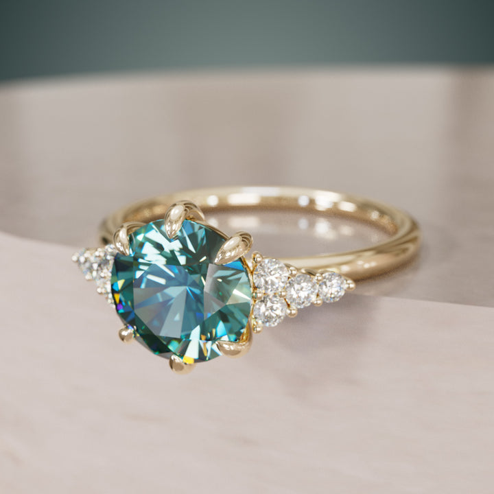 Iris Round Teal Sapphire Modern Unique Engagement Ring By Valley Rose