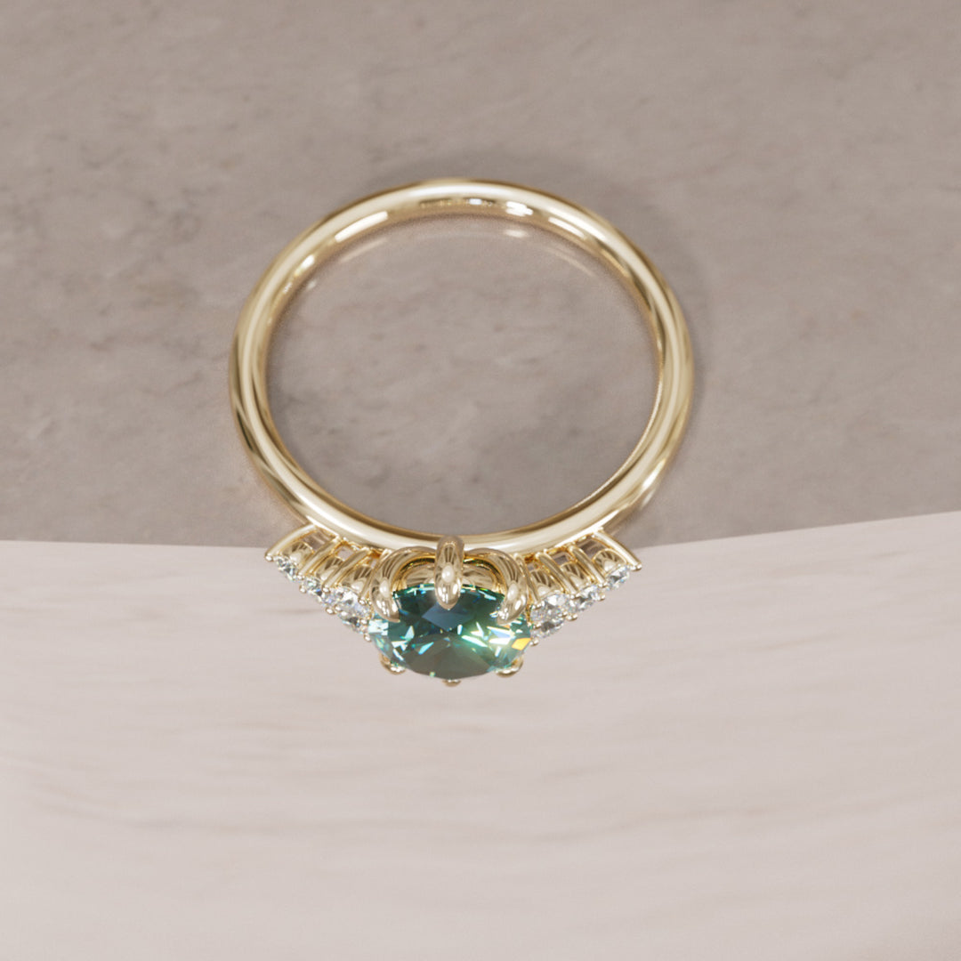 Iris Round Teal Sapphire Modern Unique Engagement Ring By Valley Rose