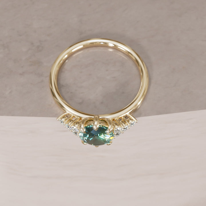 Iris Round Teal Sapphire Modern Unique Engagement Ring By Valley Rose