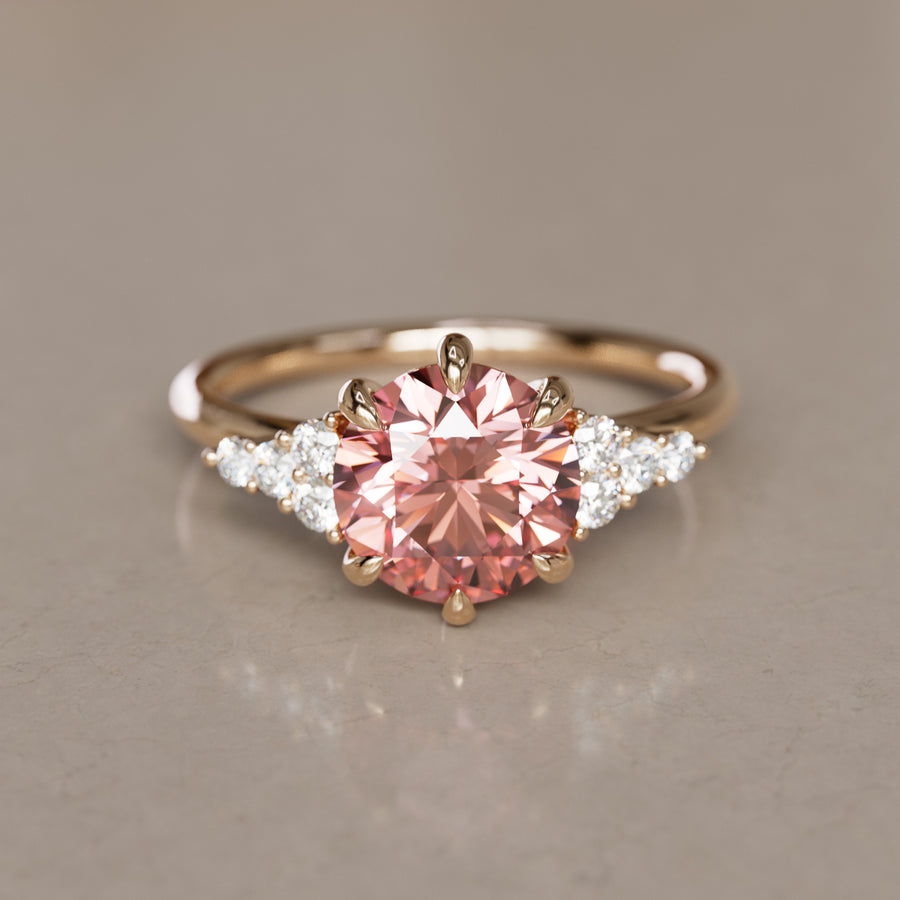 Iris Round Pink Lab Diamond Unique Modern Engagement Ring (Setting Onl ...