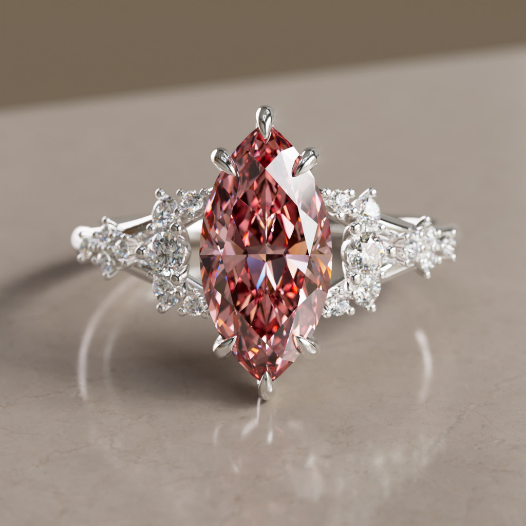 Isadora Marquise Pink Lab Diamond Fairytale Unique Engagement Ring By Valley Rose