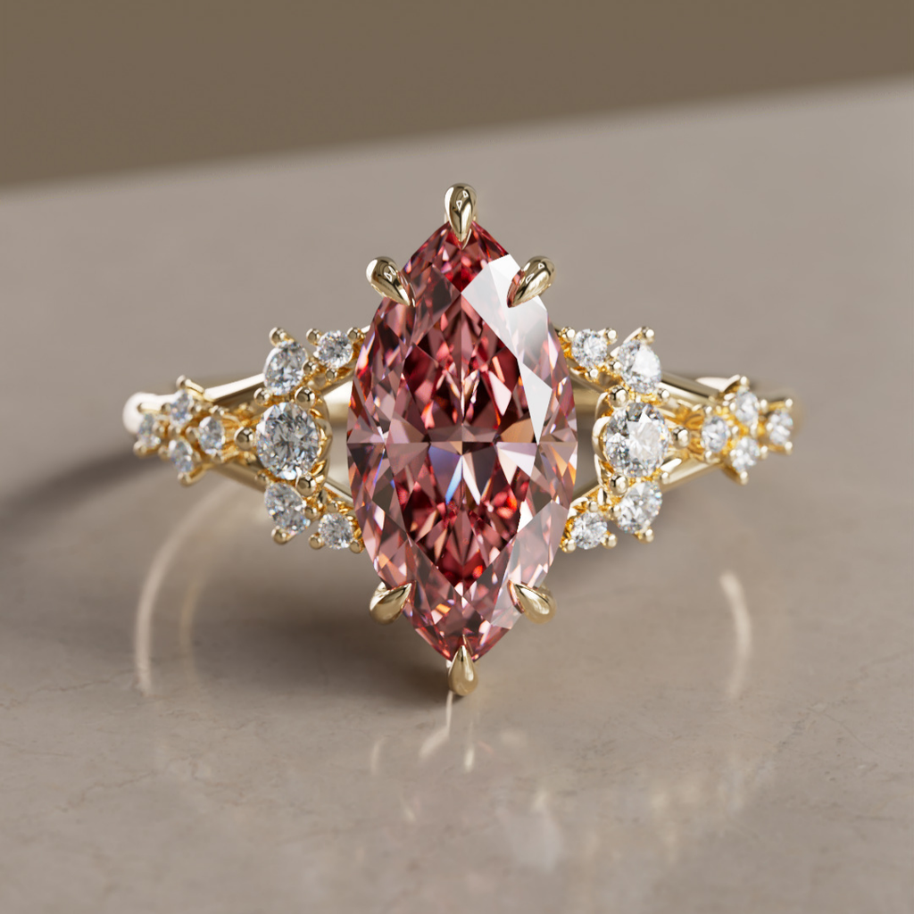 Isadora Marquise Pink Lab Diamond Fairytale Unique Engagement Ring By Valley Rose