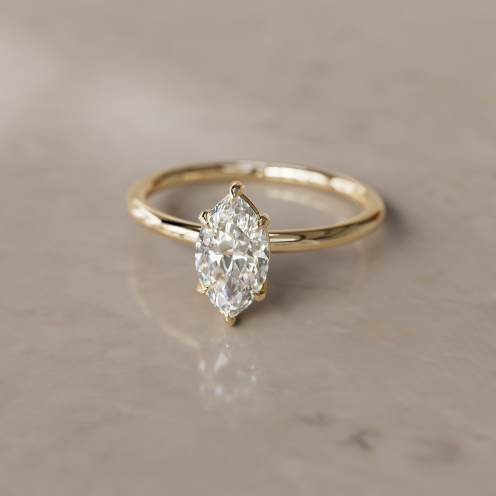 Modern Minimal Marquise Lab Created Diamond Ethical Engagement Ring Solitaire By Valley Rose