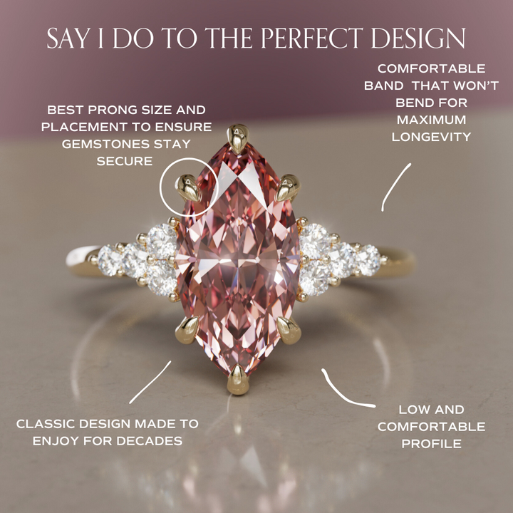 Jasmine Marquise Pink Lab Diamond Unique Modern Engagement Ring By Valley Rose
