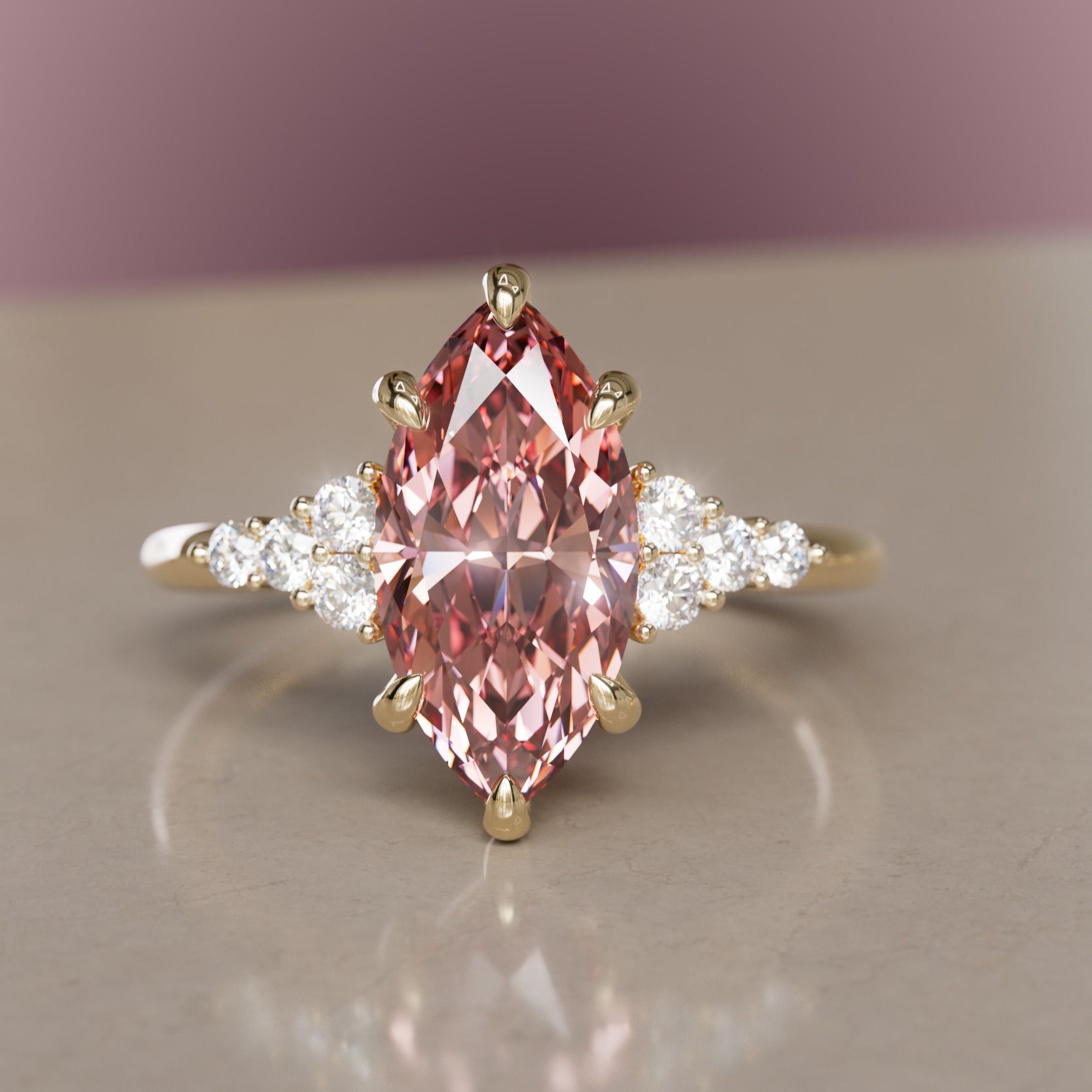 Jasmine Marquise Pink Lab Diamond Unique Modern Engagement Ring