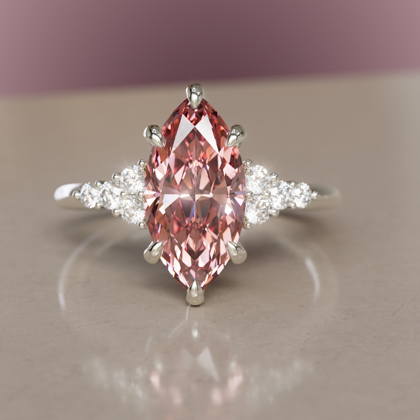 Jasmine Marquise Pink Lab Diamond Unique Modern Engagement Ring