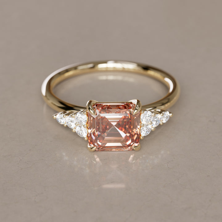 Aster Asscher Cut Peach Lab Diamond Modern Unique Engagement Ring