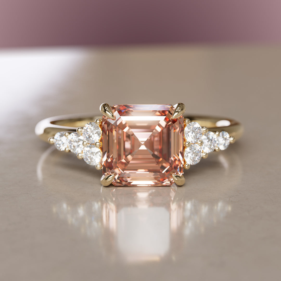 Aster Asscher Cut Peach Lab Diamond Modern Unique Engagement Ring