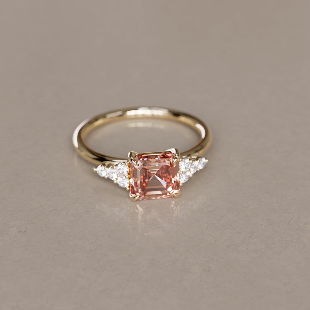 Aster Asscher Cut Peach Lab Diamond Modern Unique Engagement Ring
