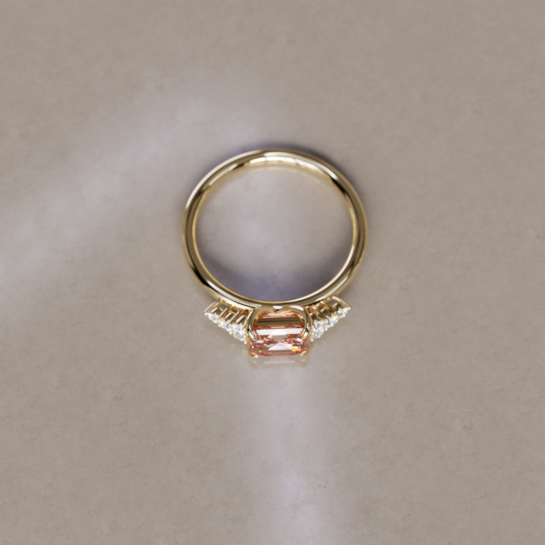 Aster Asscher Cut Peach Lab Diamond Modern Unique Engagement Ring