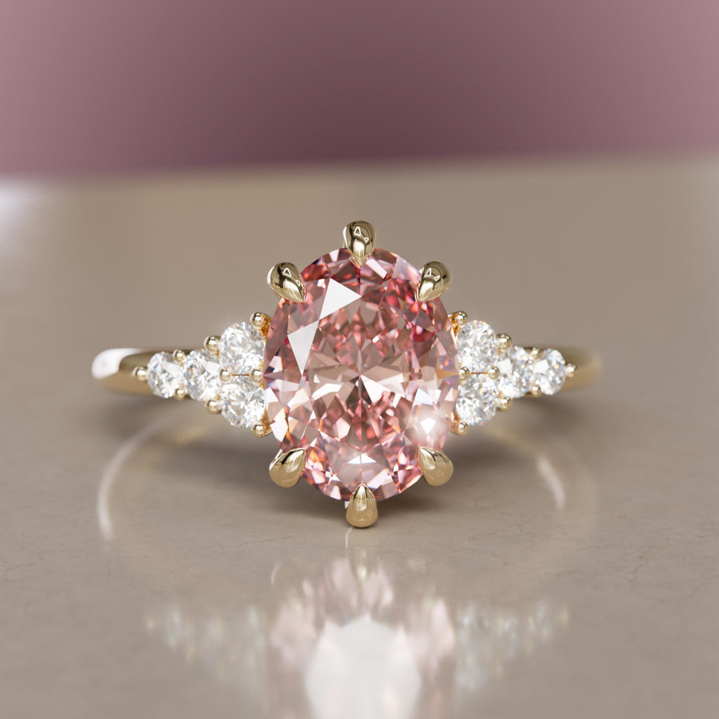 Plumeria Oval Pink Lab Diamond Unique Modern Engagement Ring