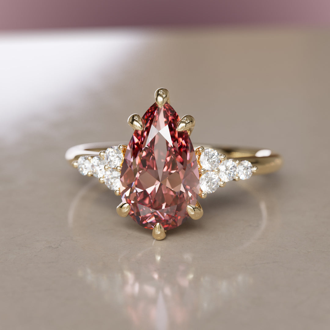 Wacholder Birne Pfirsich Labor Diamant Einzigartiger Moderner Verlobungsring