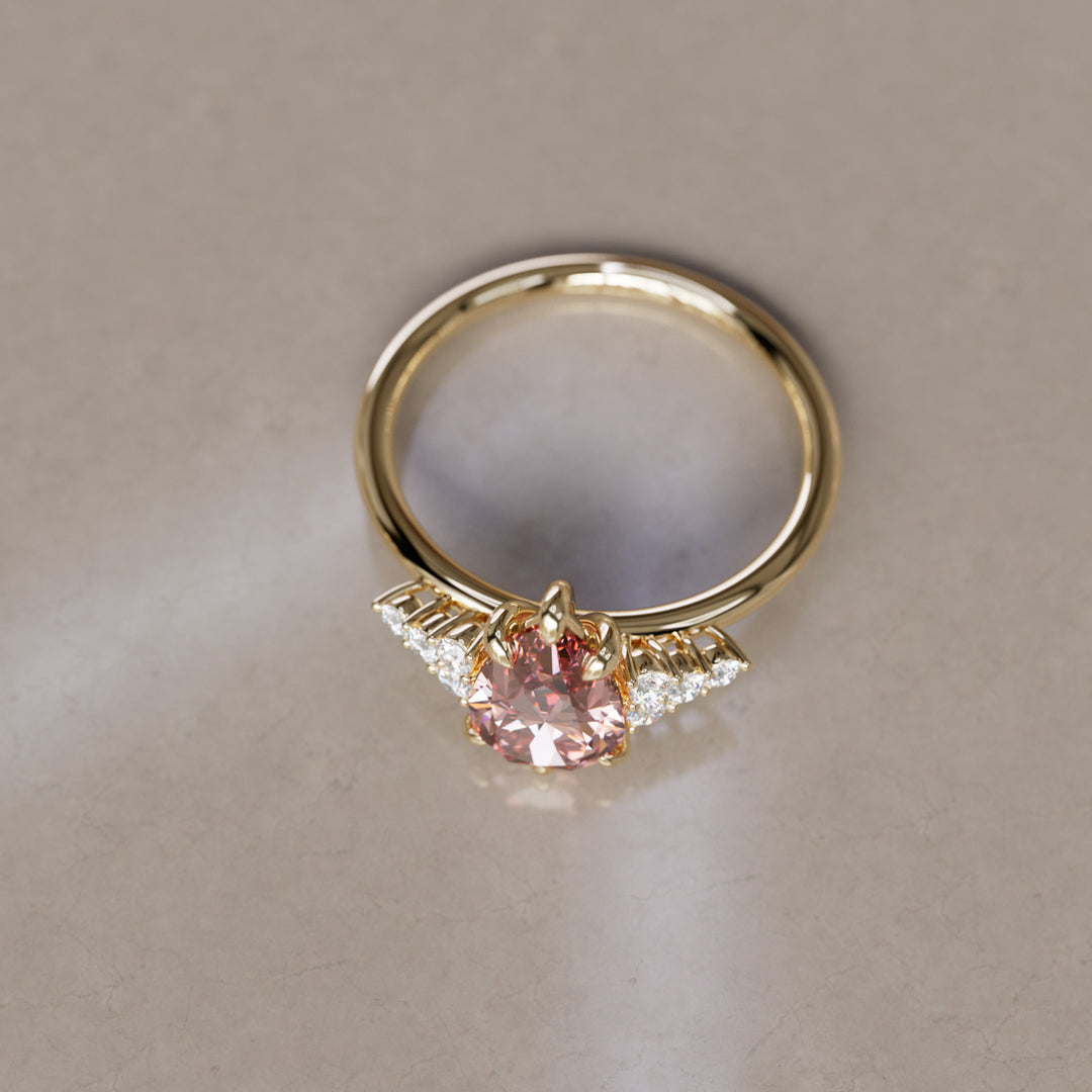 Wacholder Birne Pfirsich Labor Diamant Einzigartiger Moderner Verlobungsring
