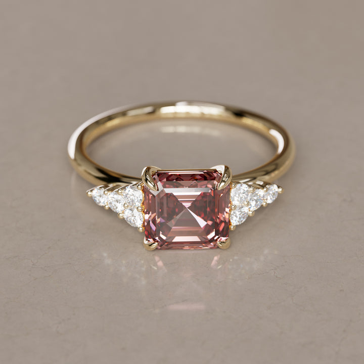 Bague de fiançailles unique moderne en diamant taillé Asscher Aster Lab