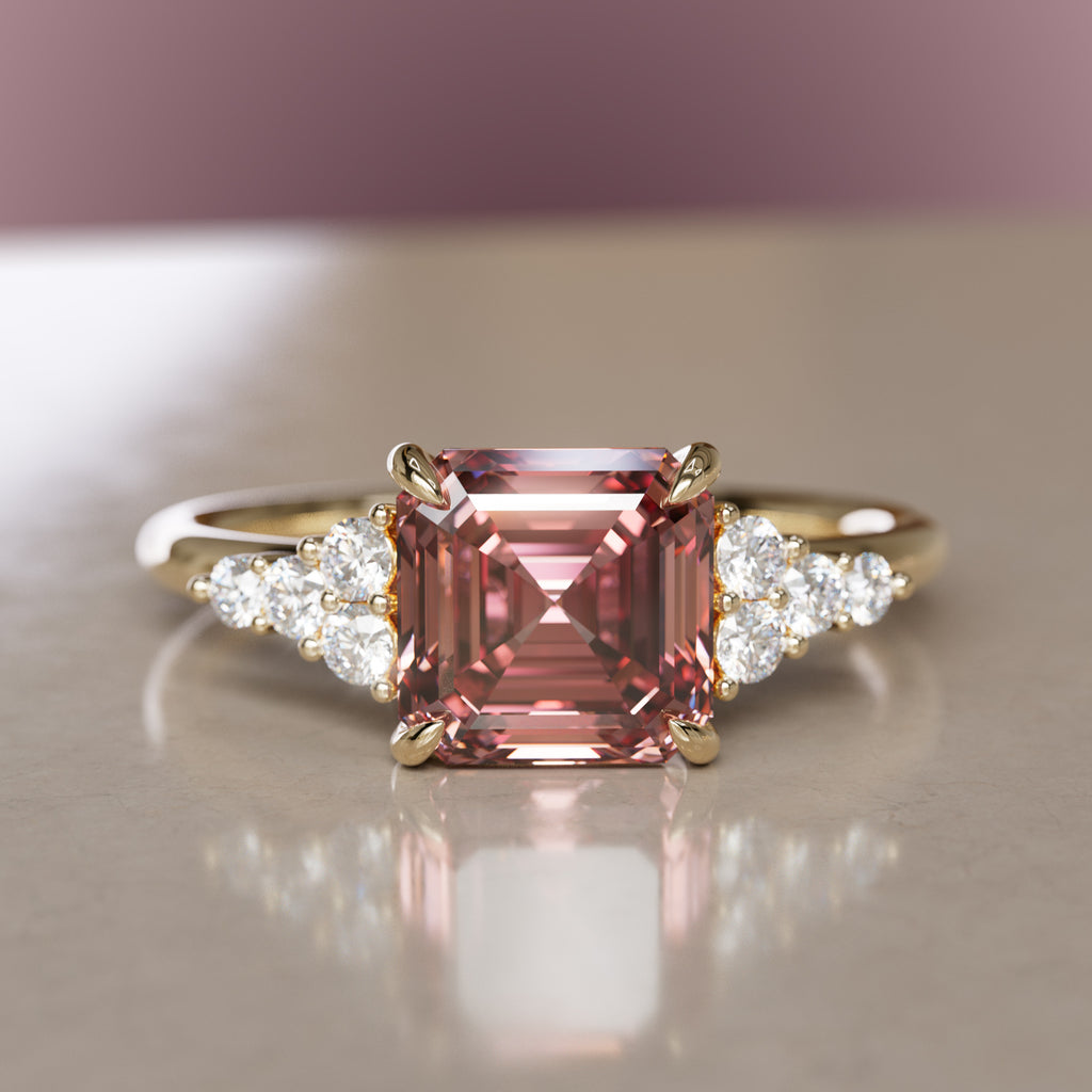 Aster Asscher Cut Pink Lab Diamond Modern Unique Engagement Ring