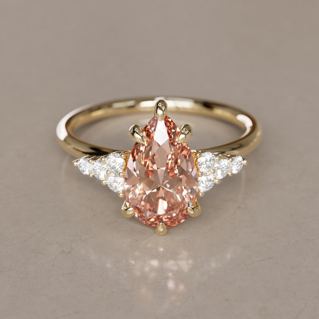 Juniper Pear Peach Lab Diamond Unique Modern Engagement Ring By Valley Rose