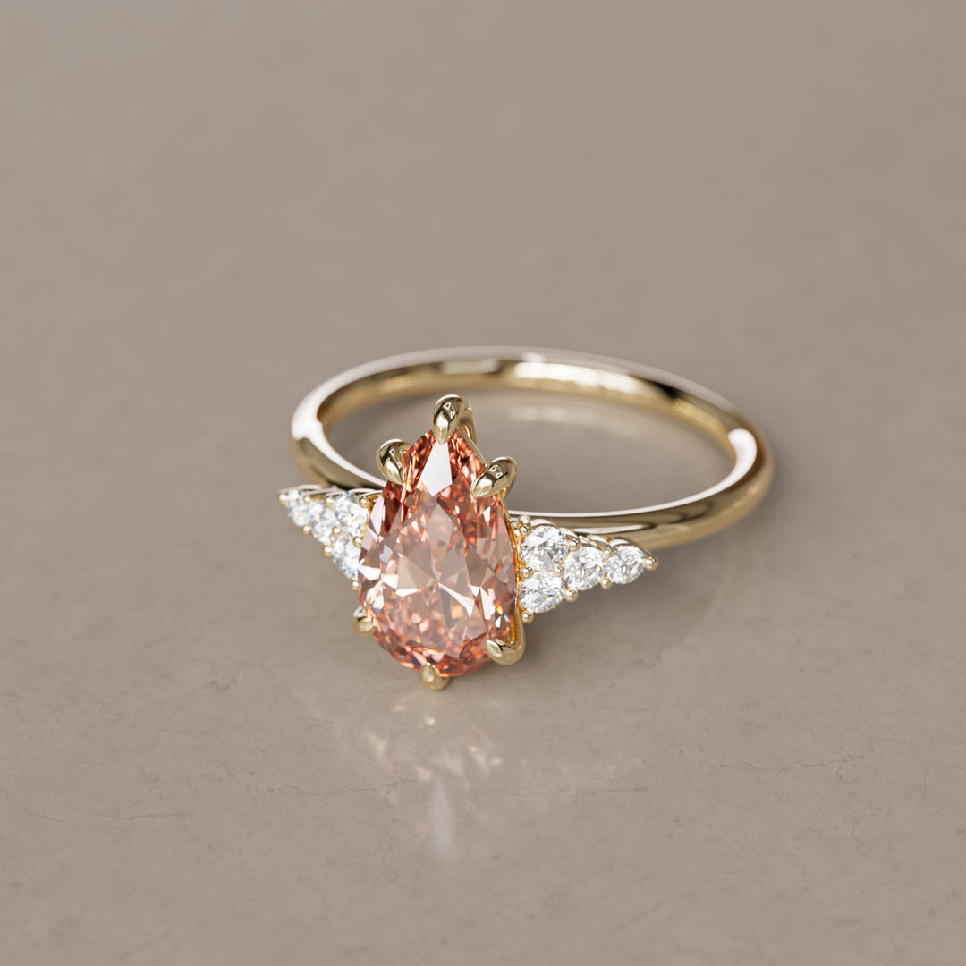 Juniper Pear Peach Lab Diamond Unique Modern Engagement Ring By Valley Rose