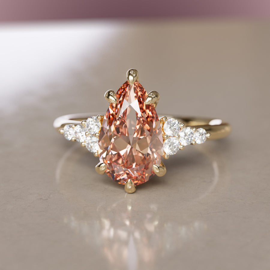 Juniper Pear Peach Lab Diamond Unique Modern Engagement Ring By Valley Rose