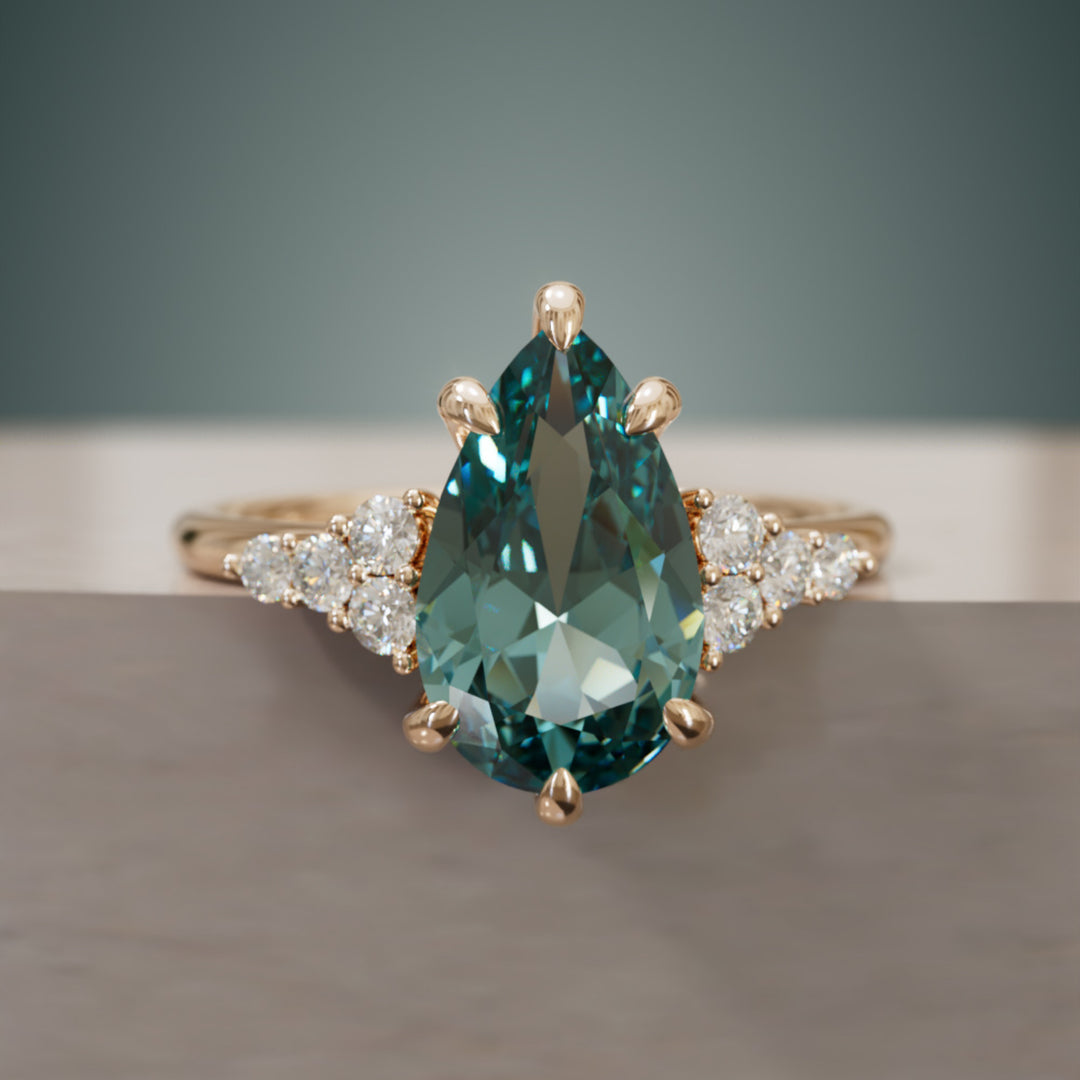 Juniper Pear Teal Sapphire Modern Unique Engagement Ring (Setting Only) By Valley Rose