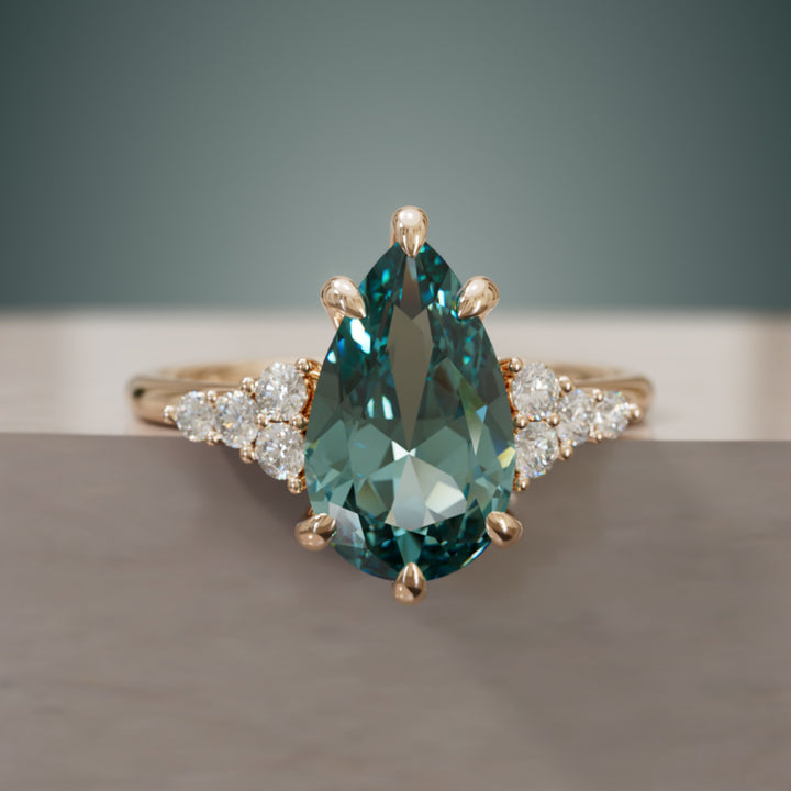 Juniper Pear Teal Sapphire Modern Unique Engagement Ring (Setting Only) By Valley Rose
