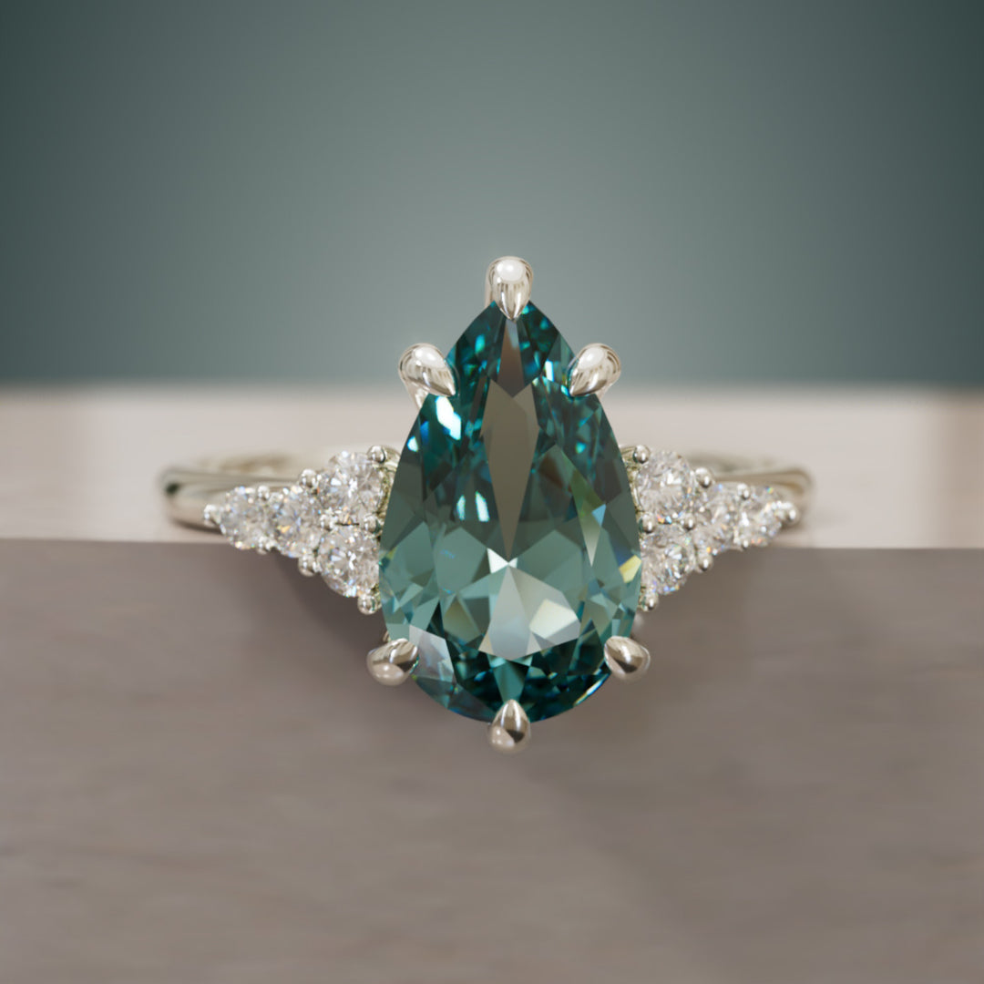 Juniper Pear Teal Sapphire Modern Unique Engagement Ring (Setting Only) By Valley Rose