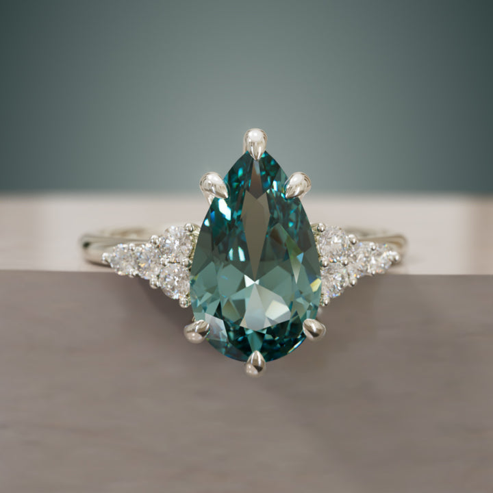 Juniper Pear Teal Sapphire Modern Unique Engagement Ring (Setting Only) By Valley Rose