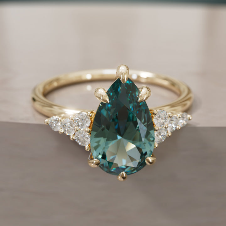 Juniper Pear Teal Sapphire Modern Unique Engagement Ring (Setting Only) By Valley Rose