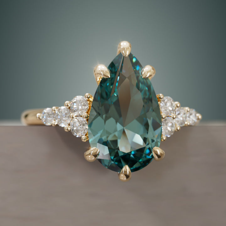 Juniper Pear Teal Sapphire Modern Unique Engagement Ring (Setting Only) By Valley Rose