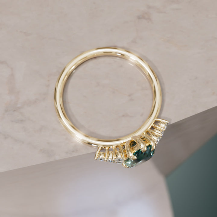 Juniper Pear Teal Sapphire Modern Unique Engagement Ring (Setting Only) By Valley Rose