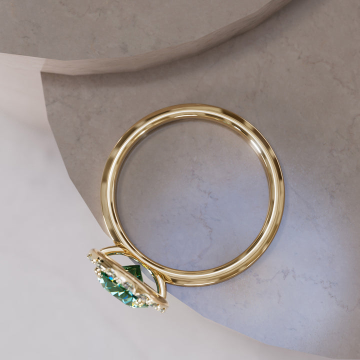 Unique Green Sapphire Engagement Ring with Diamond Halo By Valley Rose
