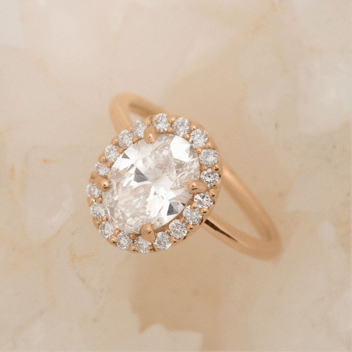 Vintage Oval Diamond Engagement Ring with Halo By Valley Rose