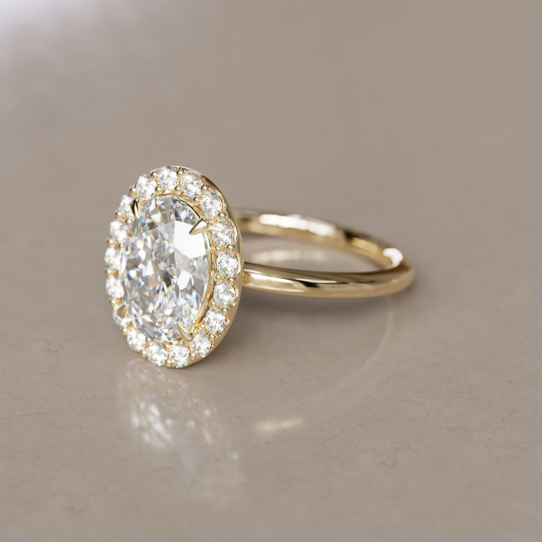 Vintage Oval Diamond Engagement Ring with Halo By Valley Rose