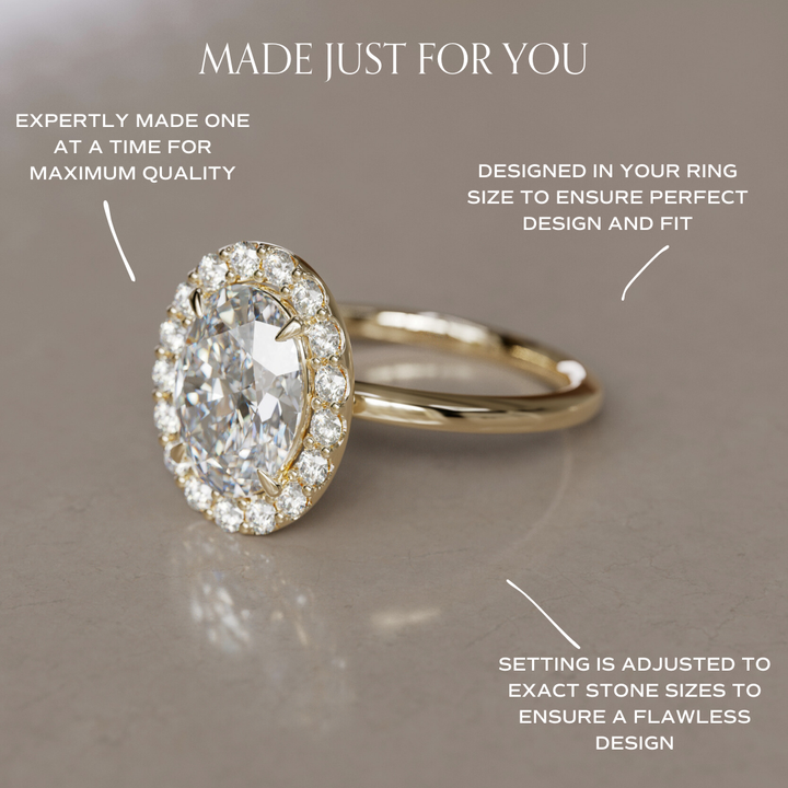 Vintage Oval Diamond Engagement Ring with Halo By Valley Rose